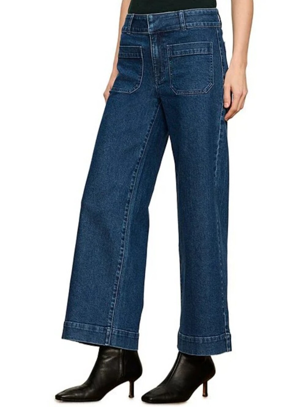Sanctuary Jeans NWT Size 32 Blue Marine Denim Wide Leg Cropped Pockets Cozy